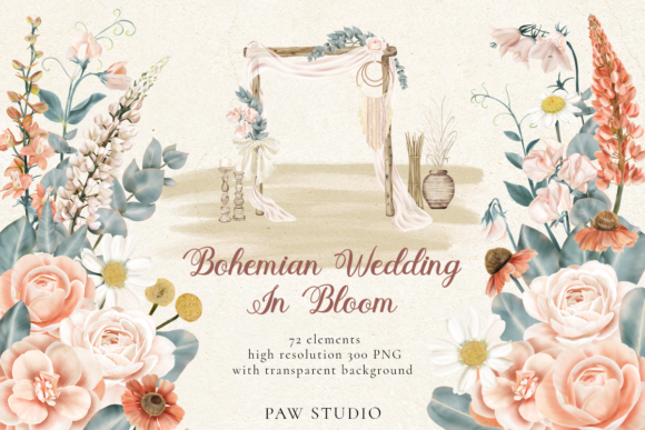 Download Bohemian Wedding Flowers Leaves Clipart - Art Collection