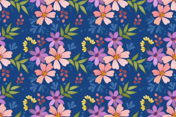 Download Flowers Design on Blue Color Pattern. - Pattern Collection