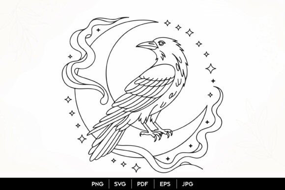 Download Raven Moon Line Art SVG - Art Collection