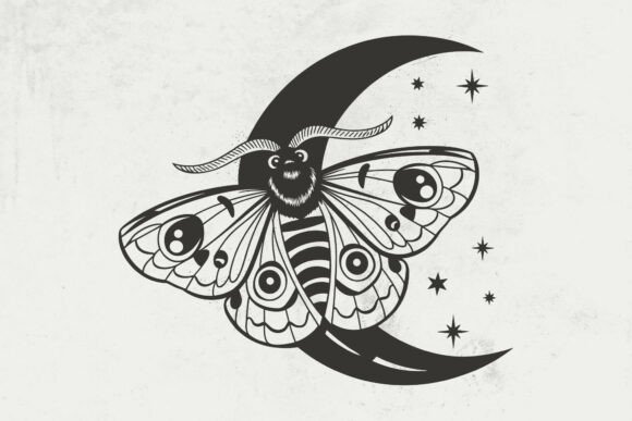 Download Magic Artwork with Moon and Moth Svg - Art Collection