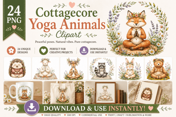 Download Cottagecore Yoga Animals Clipart - Art Collection