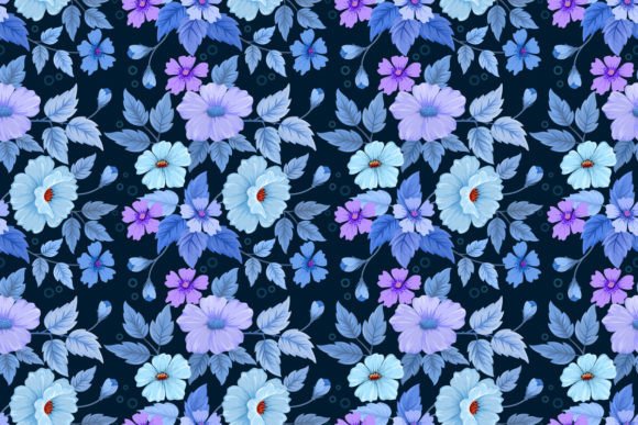 Download Hand Draw Flower on Blue Color Pattern. - Pattern Collection