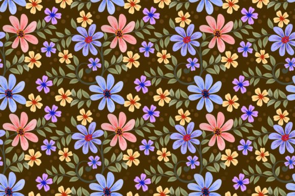 Download Colorful Flower on Brown Color Pattern. - Pattern Collection
