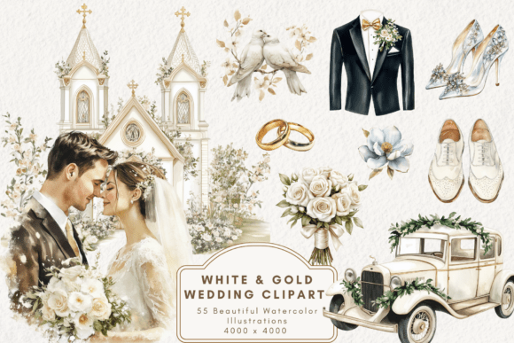 Download White &amp; Gold Wedding Clipart - Art Collection