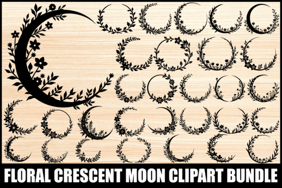Download Floral Crescent Moon Clipart Bundle - Art Collection