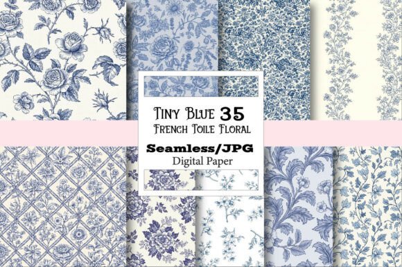 Download Tiny Blue French Toile Floral Pattern - Pattern Collection