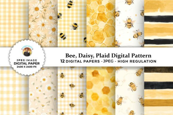 Download Watercolor Honey Bee Digital Patterns - Pattern Collection