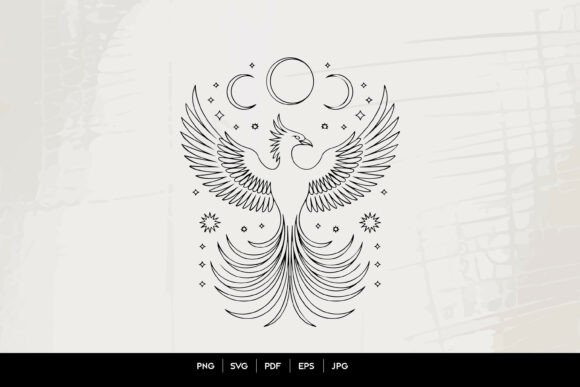 Download Celestial Phoenix Line Art SVG - Art Collection