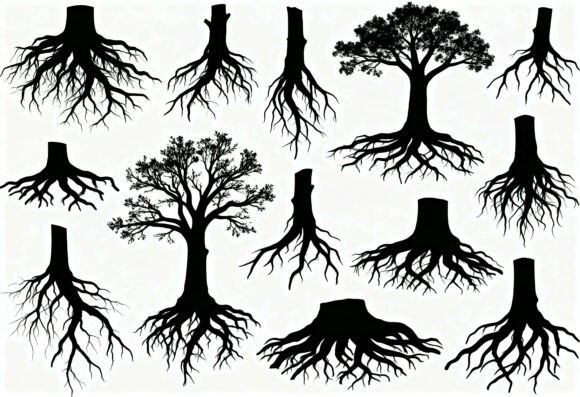 Download Tree Roots Black Silhouette SVG Clipart - Art Collection