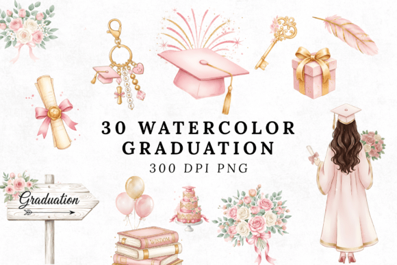 Download 30 Watercolor Graduation Clipart Bundle - Art Collection