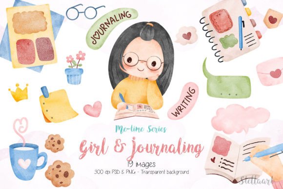 Download Girl and Journaling Watercolor Clipart - Art Collection