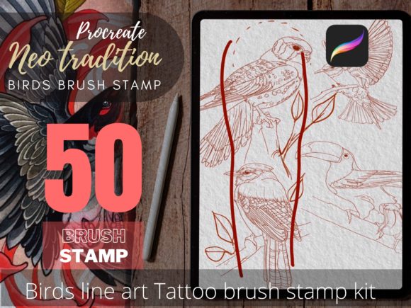 Download Bird Tattoo Stencil Line Art Brush Stamp - Art Collection