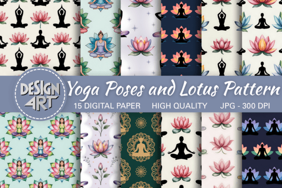Download Yoga Poses and Lotus Pattern - Pattern Collection