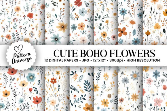 Download Minimal Boho Flowers Seamless Patterns - Pattern Collection