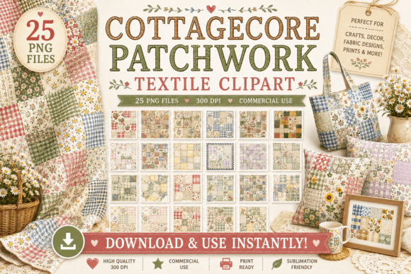 Download Cottagecore Patchwork Textile Clipart - Art Collection